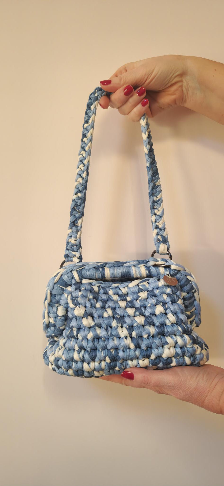 Bimba Medium Clutch Bag - White & Light Blue