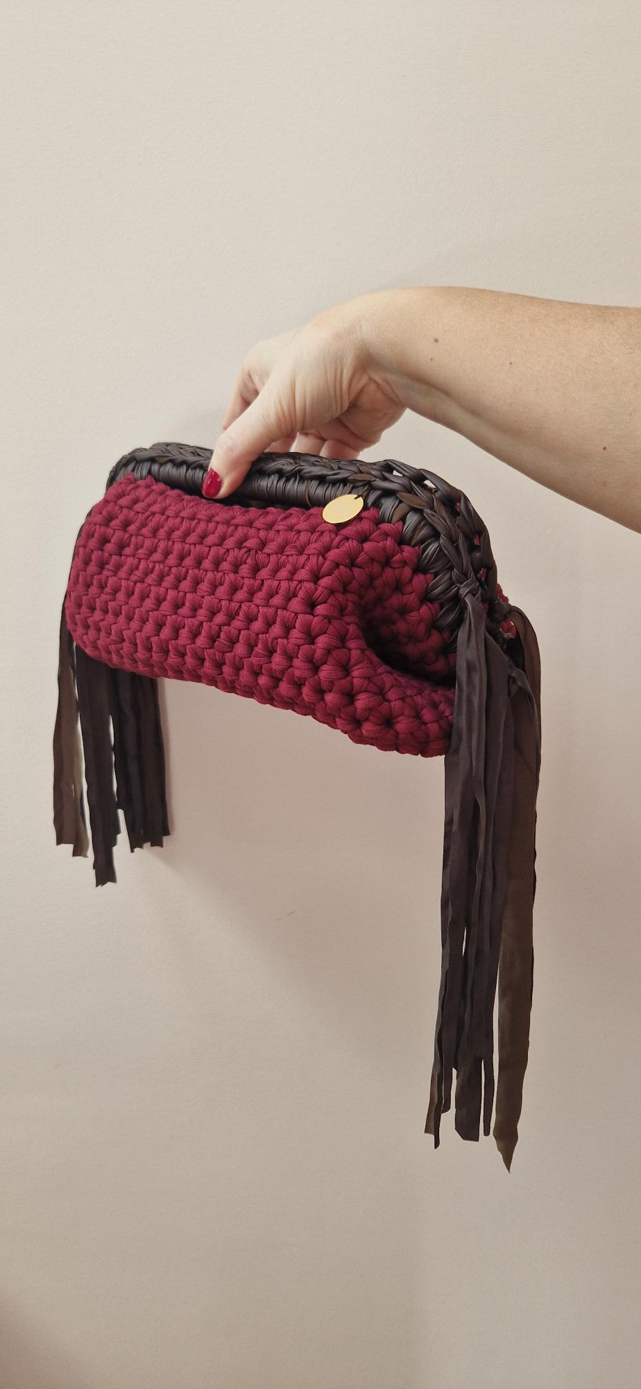 Baguette Large Clutch Bag - Burgundy & Brown