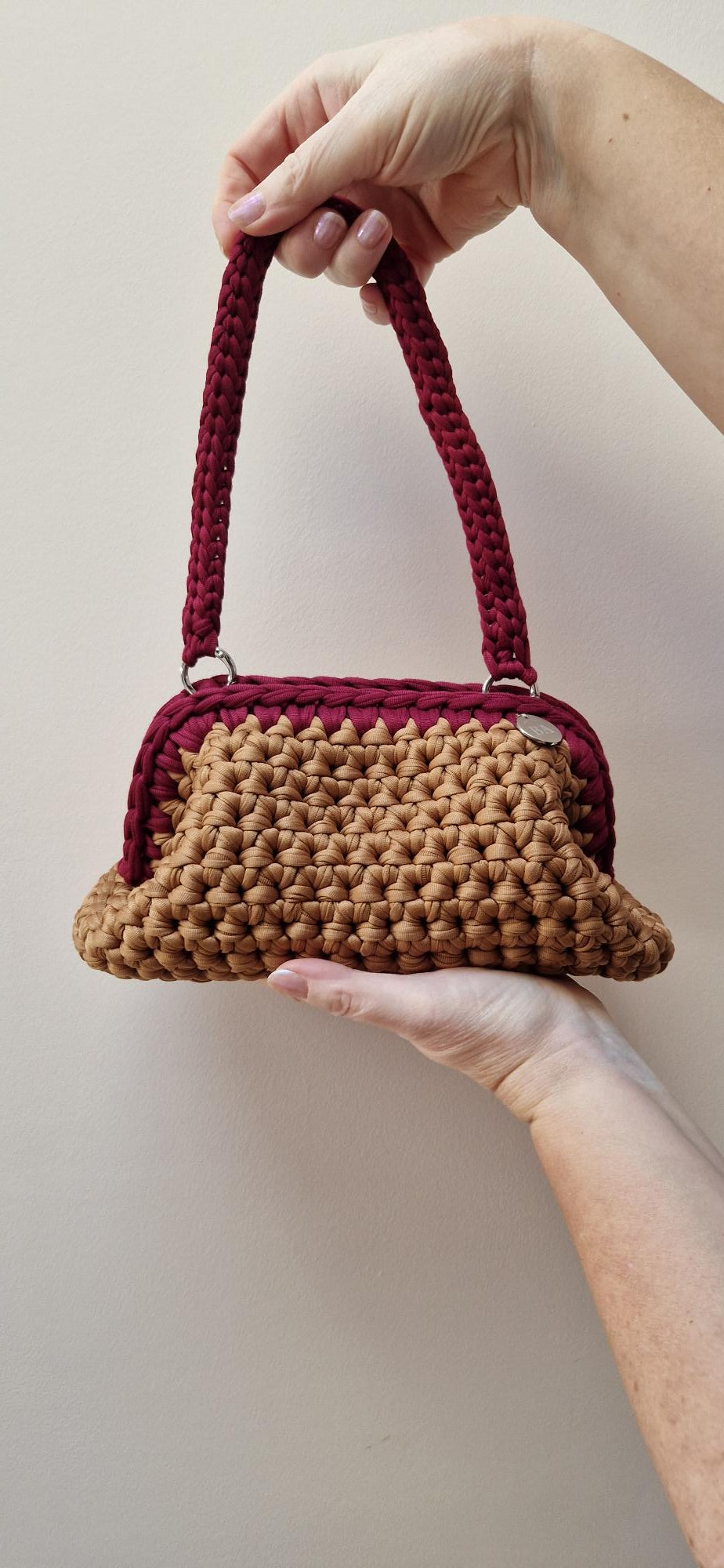 Bimba Medium Clutch Bag - Camel Brown , Burgundy