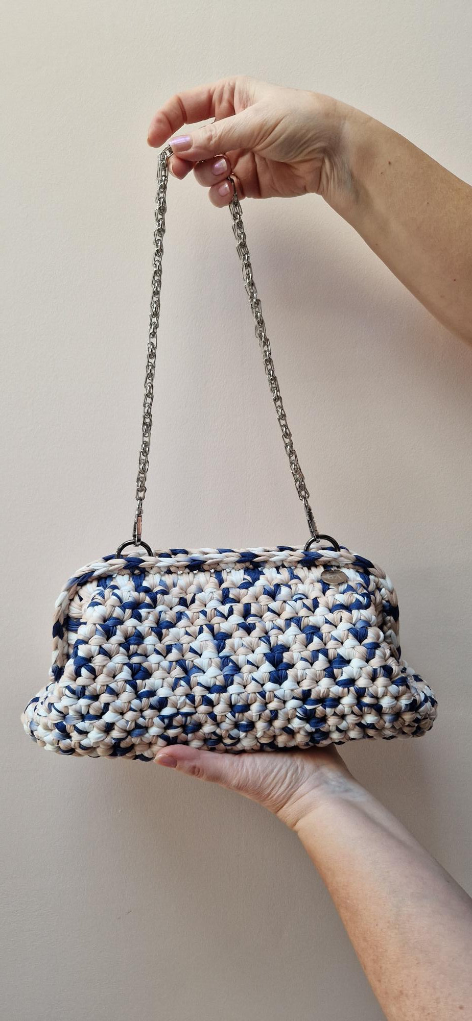 Baguette Large Clutch Bag - Brown - Blue - Cream