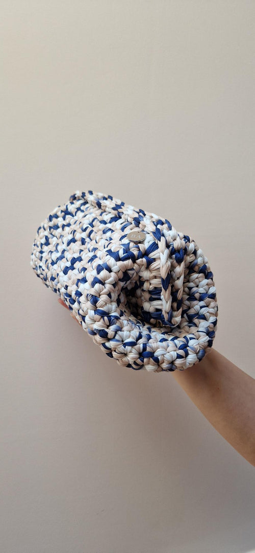 Baguette Large Clutch Bag - Brown - Blue - Cream