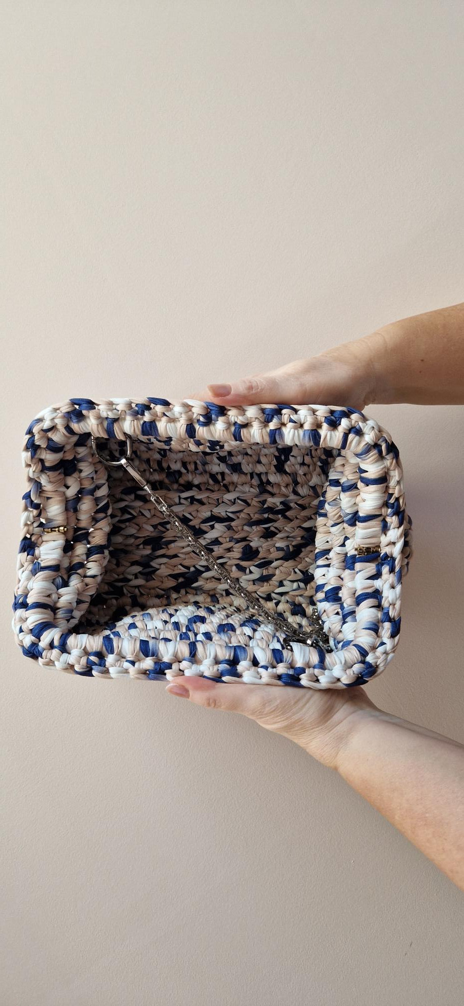Baguette Large Clutch Bag - Brown - Blue - Cream